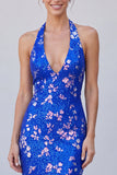 Abito elegante a forma lunga a scollo a cappa con scollo reale blu sirena