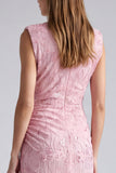 Abito Lungo Formale Floreale con Paillettes Rosa Sirena