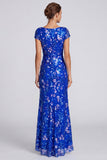 Abito elegante lungo a scollo battile sirena blu con paillettes reali