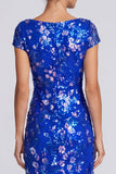 Abito elegante lungo a scollo battile sirena blu con paillettes reali