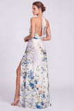Abito elegante lungo a scollo nero in chiffon floreale sirena con fessura