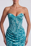 Abito Elegante Rosa Dolce Velluto Corsetto Arricciata con Sirena