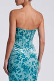 Abito Elegante Rosa Dolce Velluto Corsetto Arricciata con Sirena