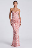 Abito Elegante Rosa Dolce Velluto Corsetto Arricciata con Sirena