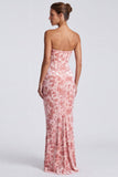 Abito Elegante Rosa Dolce Velluto Corsetto Arricciata con Sirena