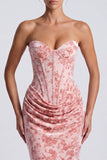 Abito Elegante Rosa Dolce Velluto Corsetto Arricciata con Sirena