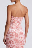 Abito Elegante Rosa Dolce Velluto Corsetto Arricciata con Sirena