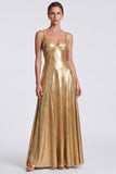 Abito elegante lungo a spalline metalliche a linea A