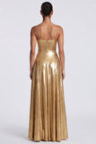 Abito elegante lungo a spalline metalliche a linea A