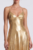 Abito elegante lungo a spalline metalliche a linea A