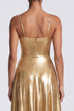 Abito elegante lungo a spalline metalliche a linea A