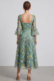 Abito elegante Midi a linea floreale Dusty Sage con maniche svasate