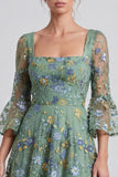 Abito elegante Midi a linea floreale Dusty Sage con maniche svasate