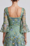 Abito elegante Midi a linea floreale Dusty Sage con maniche svasate