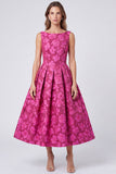 Abito midi floreale senza schiena Jacquard con scollo battile fucsia a linea A