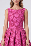 Abito midi floreale senza schiena Jacquard con scollo battile fucsia a linea A
