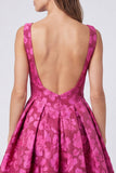 Abito midi floreale senza schiena Jacquard con scollo battile fucsia a linea A
