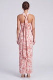 Vestito mali floreale Maxi a scollo a scollo in velluto sirena rosa con fessura