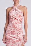 Vestito mali floreale Maxi a scollo a scollo in velluto sirena rosa con fessura