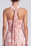 Vestito mali floreale Maxi a scollo a scollo in velluto sirena rosa con fessura