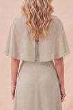 Abito Maxi a collo tondo in chiffon Taupe con cintura