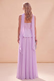 Vestito Maxi in chiffon a linea a spalline viola chiaro con perline