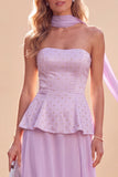 Vestito Maxi in chiffon a linea a spalline viola chiaro con perline