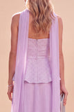 Vestito Maxi in chiffon a linea a spalline viola chiaro con perline