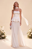 Vestito Maxi in chiffon a linea a spalline viola chiaro con perline