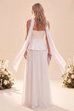 Vestito Maxi in chiffon a linea a spalline viola chiaro con perline