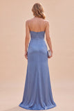 Maxi blu ardesia con spalline a spalle di raso con spalline