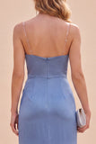 Maxi blu ardesia con spalline a spalle di raso con spalline