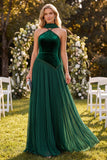 Abito Maxi a pieghe verde scuro con scollo