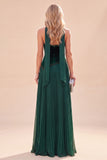 Abito Maxi a pieghe verde scuro con scollo