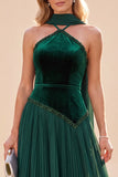 Abito Maxi a pieghe verde scuro con scollo