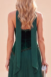 Abito Maxi a pieghe verde scuro con scollo