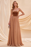 Abito Maxi a linea A con scollo a cappola khaki e perline