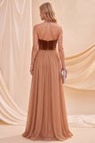 Abito Maxi a linea A con scollo a cappola khaki e perline
