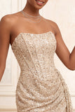 Champagne scintillante Bodycon Paillettes Corsetto Vestito corto di cocktail con fascia