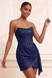 Champagne scintillante Bodycon Paillettes Corsetto Vestito corto di cocktail con fascia
