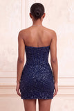 Champagne scintillante Bodycon Paillettes Corsetto Vestito corto di cocktail con fascia