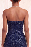 Champagne scintillante Bodycon Paillettes Corsetto Vestito corto di cocktail con fascia