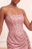 Champagne scintillante Bodycon Paillettes Corsetto Vestito corto di cocktail con fascia