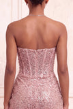Champagne scintillante Bodycon Paillettes Corsetto Vestito corto di cocktail con fascia
