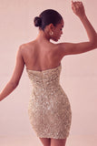 Vestito corto bodycon blu navy senza spalline scintillante con paillettes