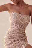 Vestito corto bodycon blu navy senza spalline scintillante con paillettes