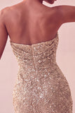 Vestito corto bodycon blu navy senza spalline scintillante con paillettes