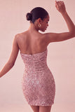 Vestito corto bodycon blu navy senza spalline scintillante con paillettes