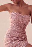 Vestito corto bodycon blu navy senza spalline scintillante con paillettes