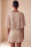 Bodycon rosa scintillante con collo tondo paillettes arricciati Vestito corto di cocktail con fascia